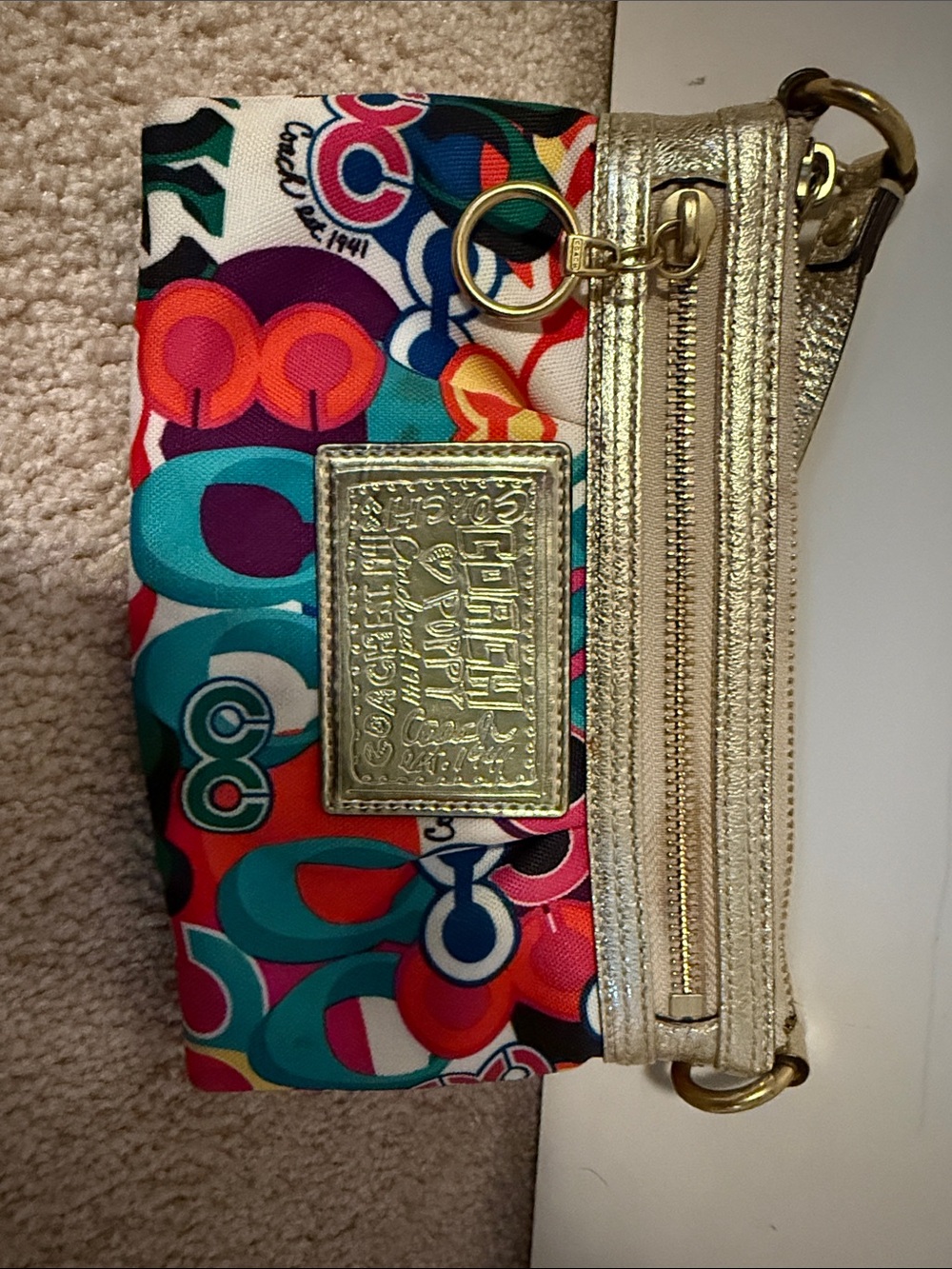 Colorful Patterned Wristlet with Gold Trim